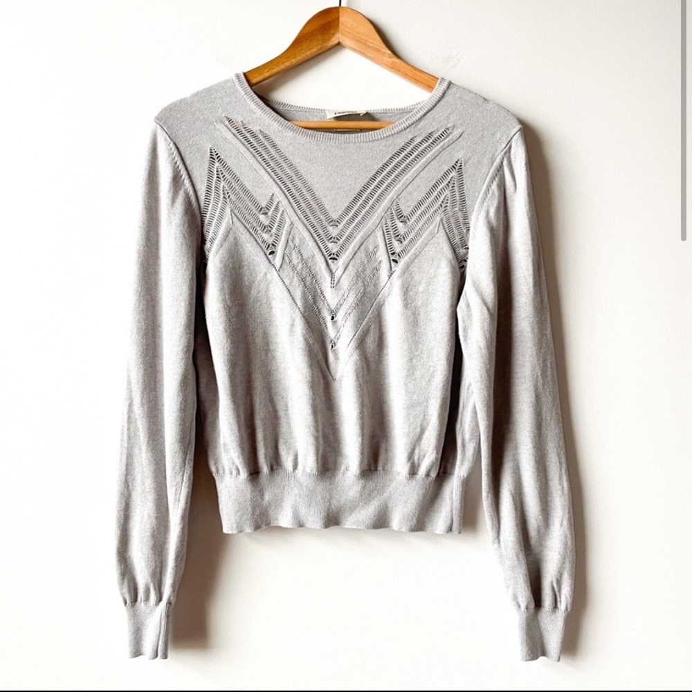 L’Agence Gray Cotton Cashmere Cut Out Sweater